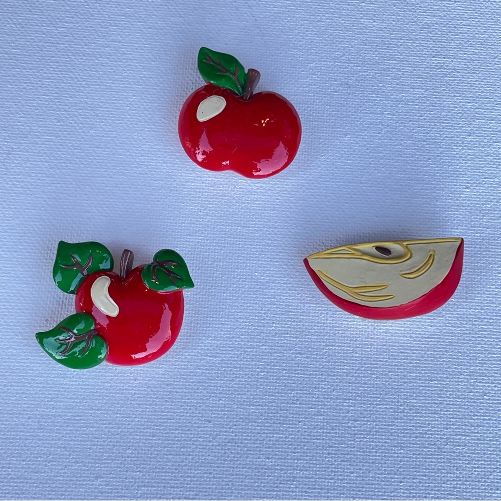 Vintage Apple Button Covers Set of 3 Hand Painted Ceramic Fruit Retro Craft Lot